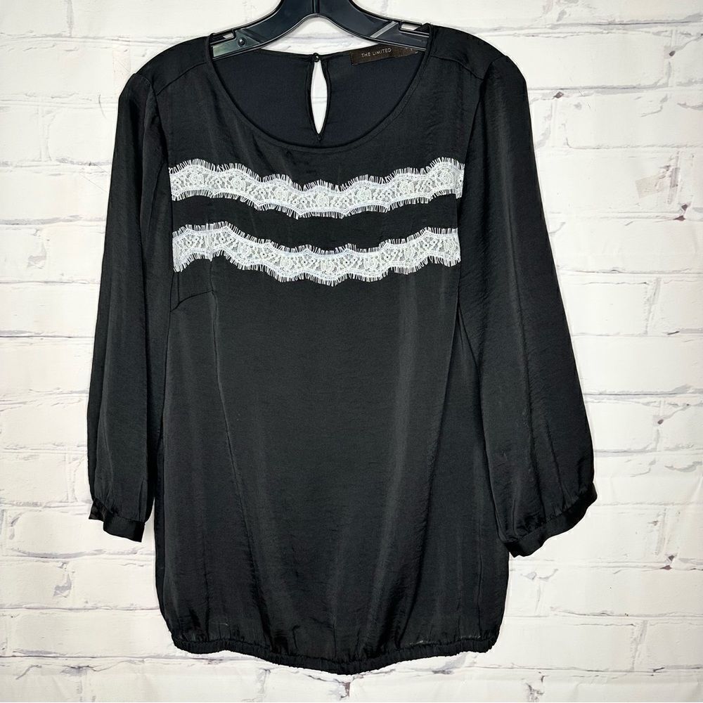 The Limited Black Blouse with White Lace Trim